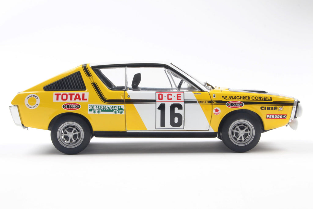 SOLIDO 1803709 MINIATURE RENAULT 17 PH.1 YELLOW N23 PRIVE/ TILBERT
RALLYE DU MAROC 1976 1/18