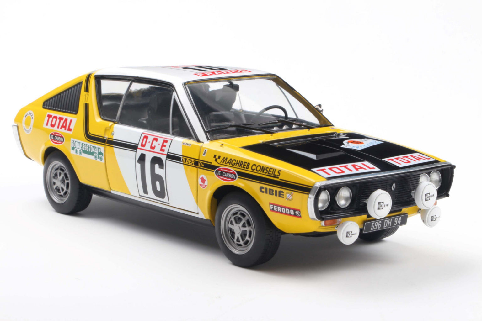 SOLIDO 1803709 MINIATURE RENAULT 17 PH.1 YELLOW N23 PRIVE/ TILBERT
RALLYE DU MAROC 1976 1/18