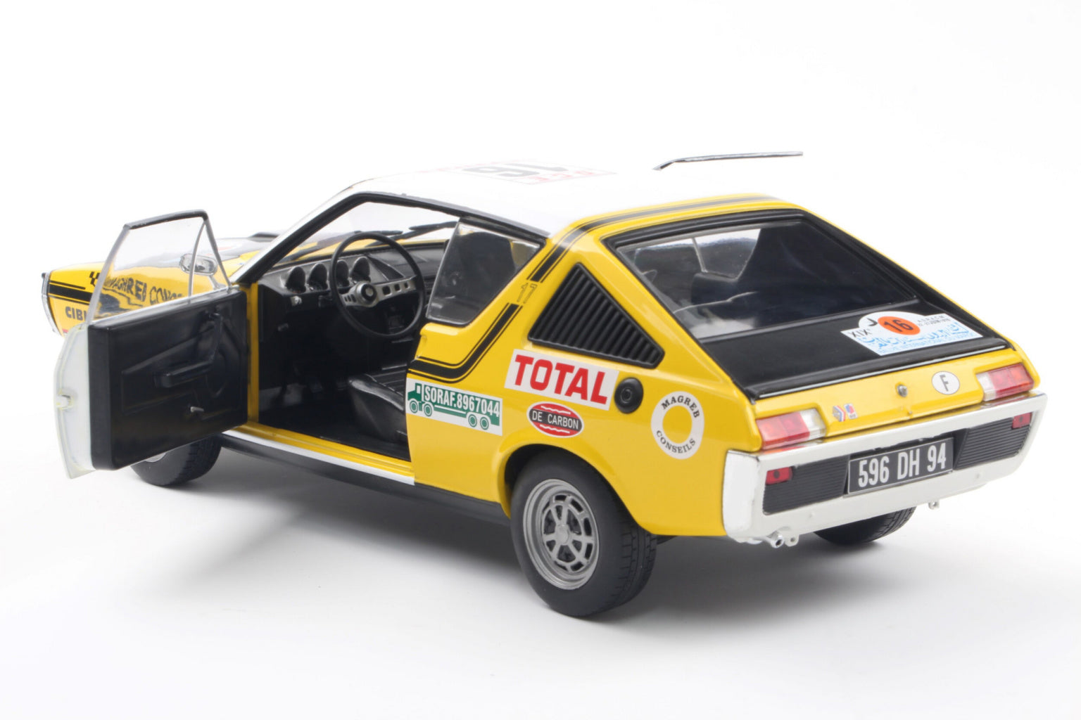 SOLIDO 1803709 MINIATURE RENAULT 17 PH.1 YELLOW N23 PRIVE/ TILBERT
RALLYE DU MAROC 1976 1/18