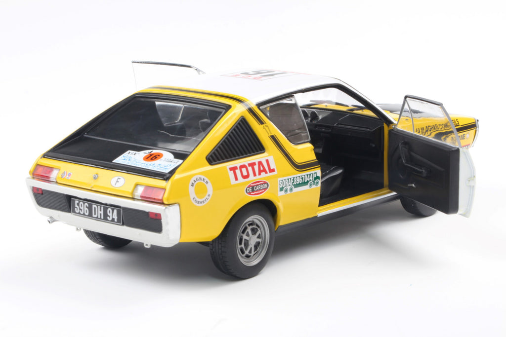 SOLIDO 1803709 MINIATURE RENAULT 17 PH.1 YELLOW N23 PRIVE/ TILBERT
RALLYE DU MAROC 1976 1/18