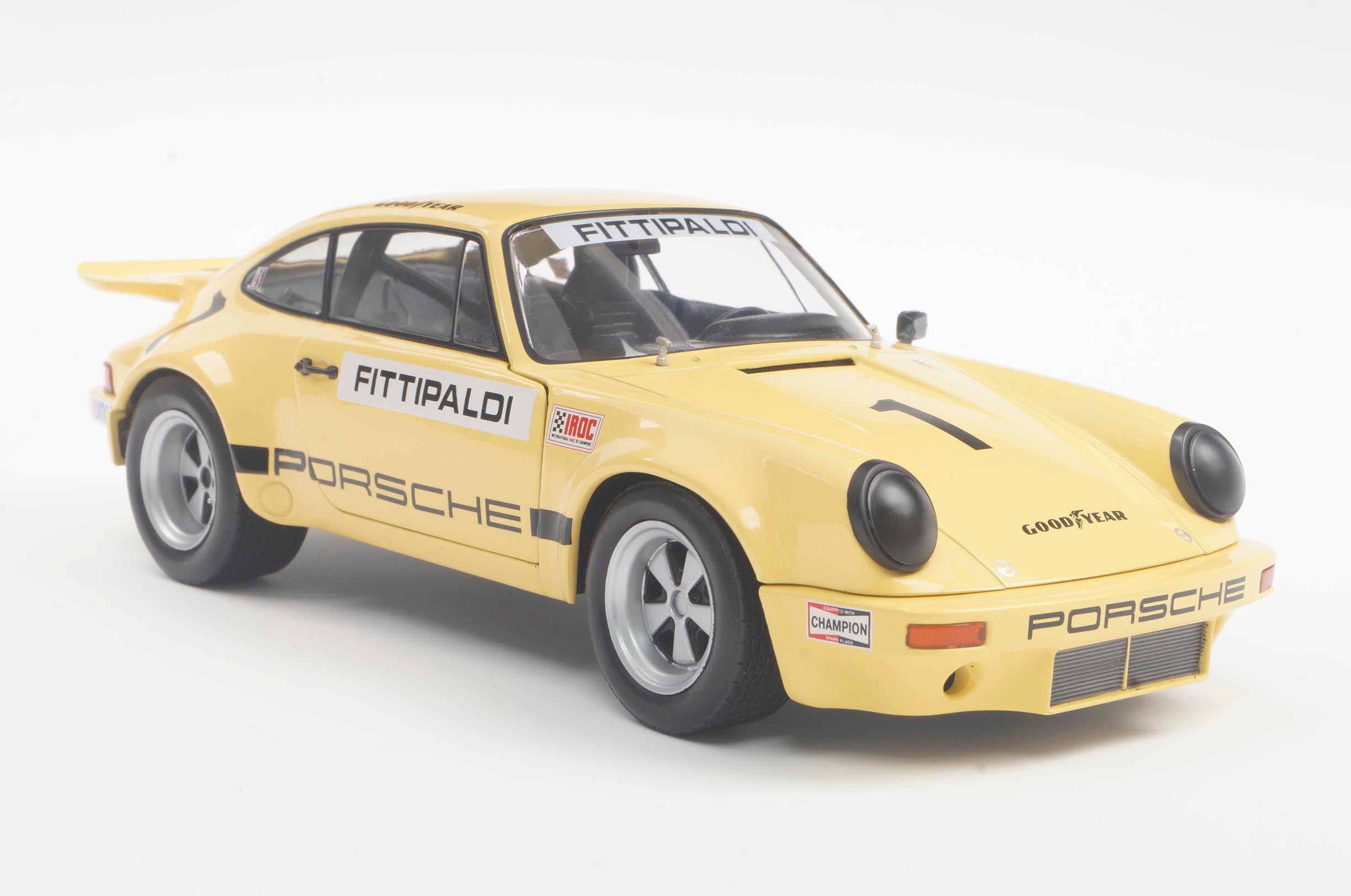 SOLIDO 1810703 MINIATURE PORSCHE 911 IROC YELLOW N1 FITTIPALDI 1974 1/18