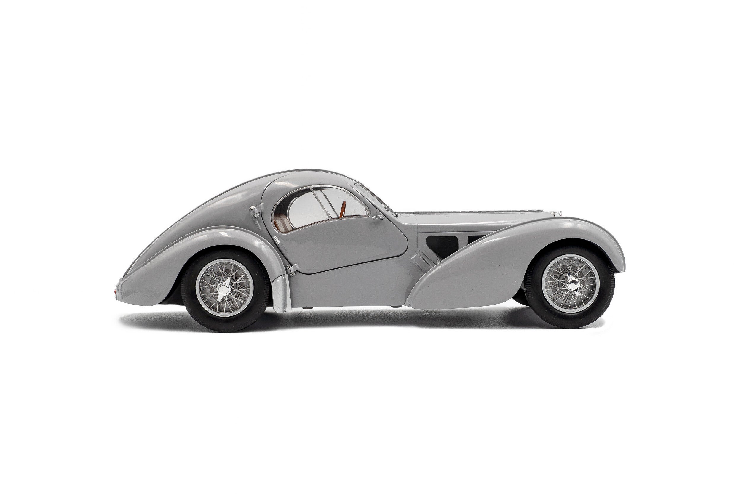 SOLIDO 1802106 MINIATURE BUGATTI ATLANTIC TYPE 57 SC MAT SILVER 1937 1/18
