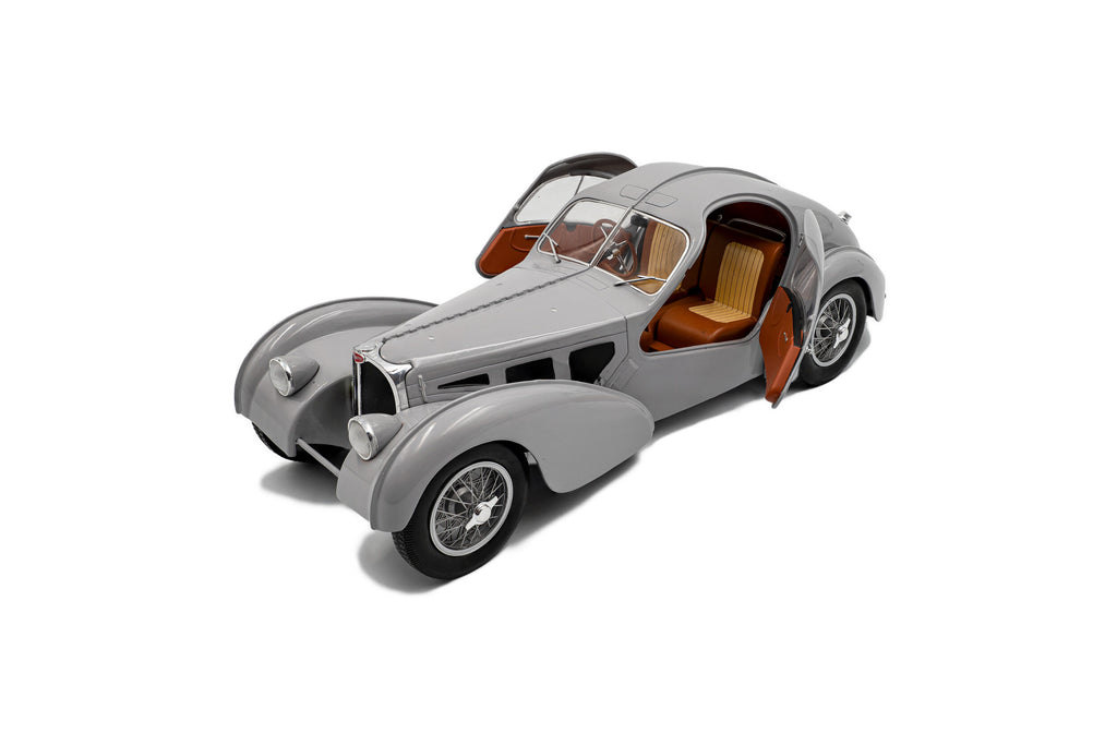 SOLIDO 1802106 MINIATURE BUGATTI ATLANTIC TYPE 57 SC MAT SILVER 1937 1/18