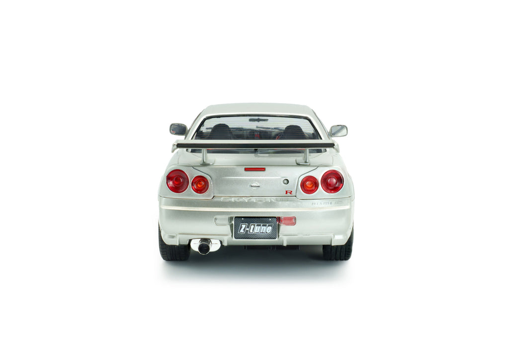 SOLIDO 1804312 MINIATURE NISSAN SKYLINE GT-R (BNR34) WITH NISMO PARTS SILVER 1999 1/18