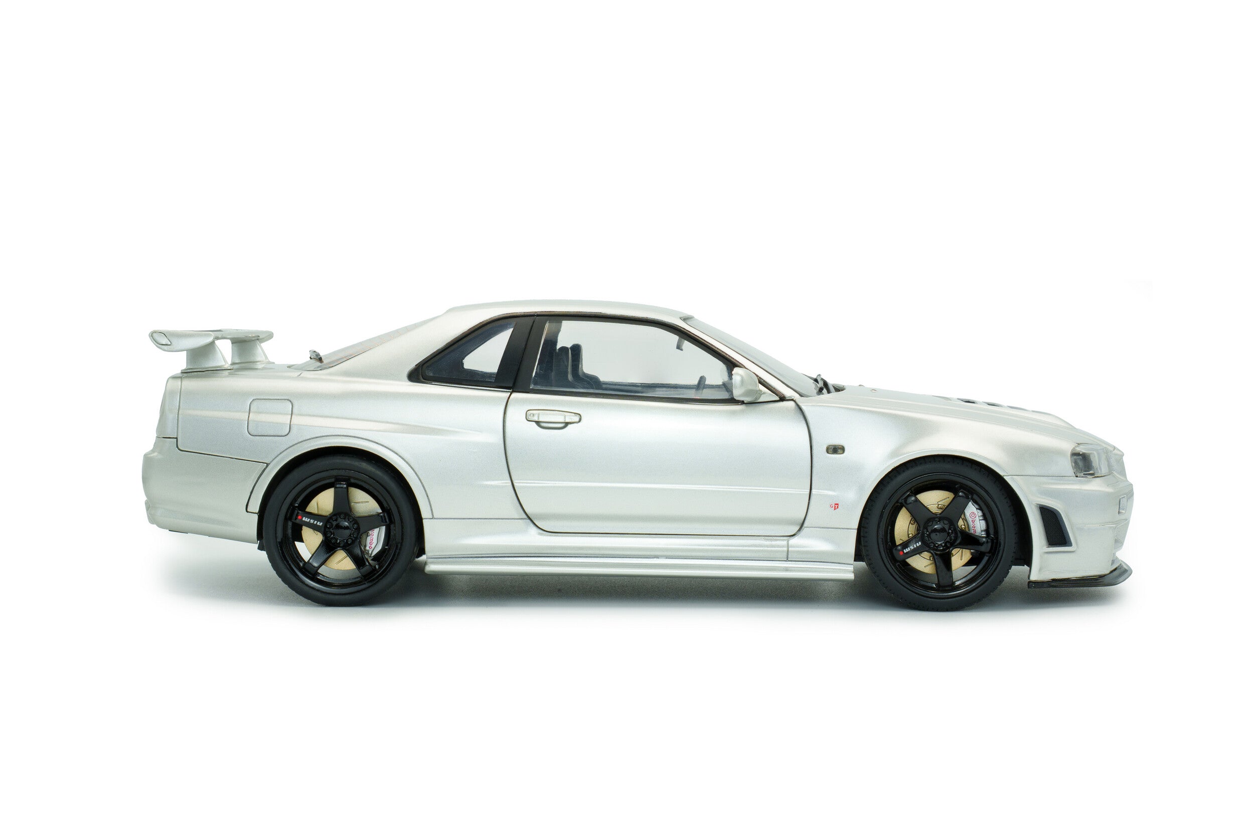 SOLIDO 1804312 MINIATURE NISSAN SKYLINE GT-R (BNR34) WITH NISMO PARTS SILVER 1999 1/18