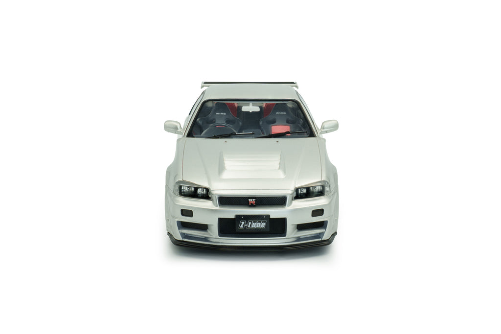 SOLIDO 1804312 MINIATURE NISSAN SKYLINE GT-R (BNR34) WITH NISMO PARTS SILVER 1999 1/18