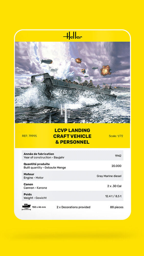 HELLER 79995 MAQUETTE LCVP LANDING CRAFT VEHICLE & PERSONNEL 1/72