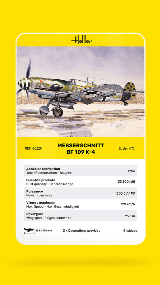 HELLER 80229 MAQUETTE MESSERSCHMITT BF 109 K-4 1/72