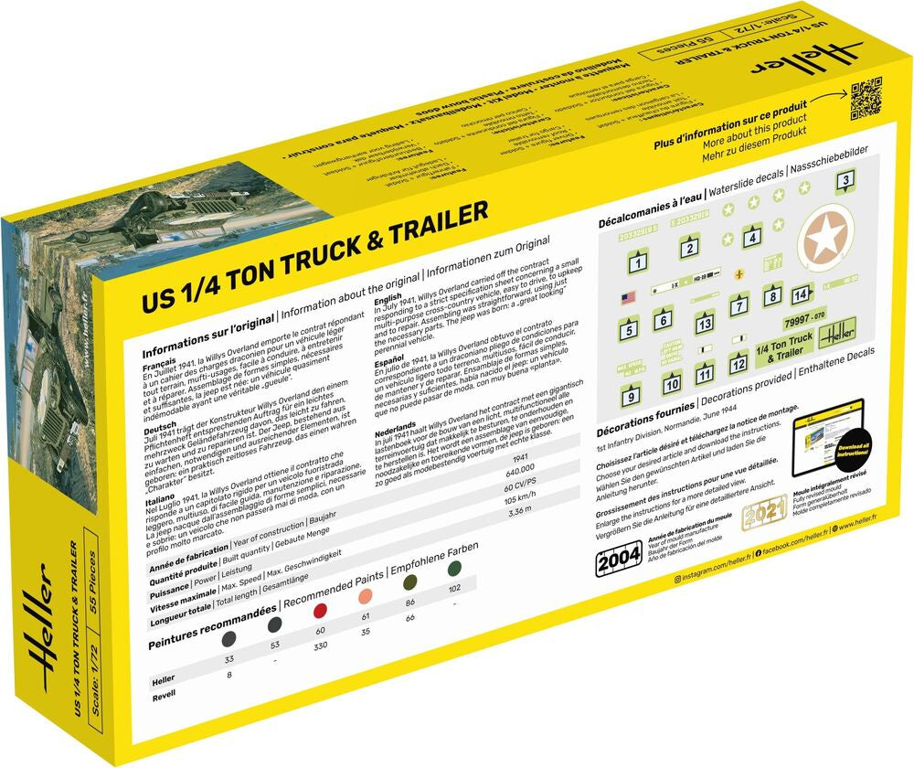 HELLER 79997 MAQUETTE US 1/4 TON TRUCK & TRAILER 1/72