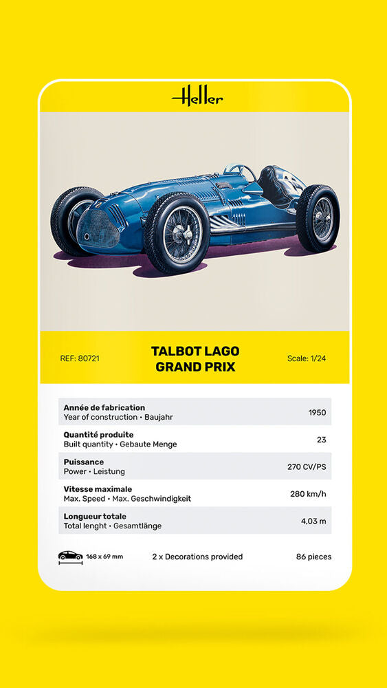 HELLER 80721 MAQUETTE TALBOT LAGO GRAND PRIX 1/24