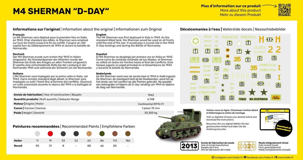 HELLER 79892 MAQUETTE M4 SHERMAN D-DAY 1/72