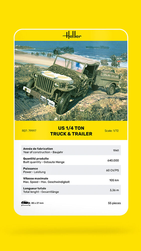 HELLER 79997 MAQUETTE US 1/4 TON TRUCK & TRAILER 1/72