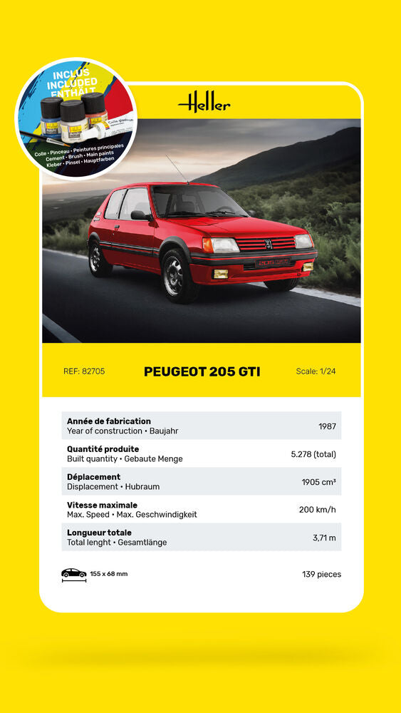HELLER 58705 MAQUETTE STARTER KIT PEUGEOT 205 GTI 1/24