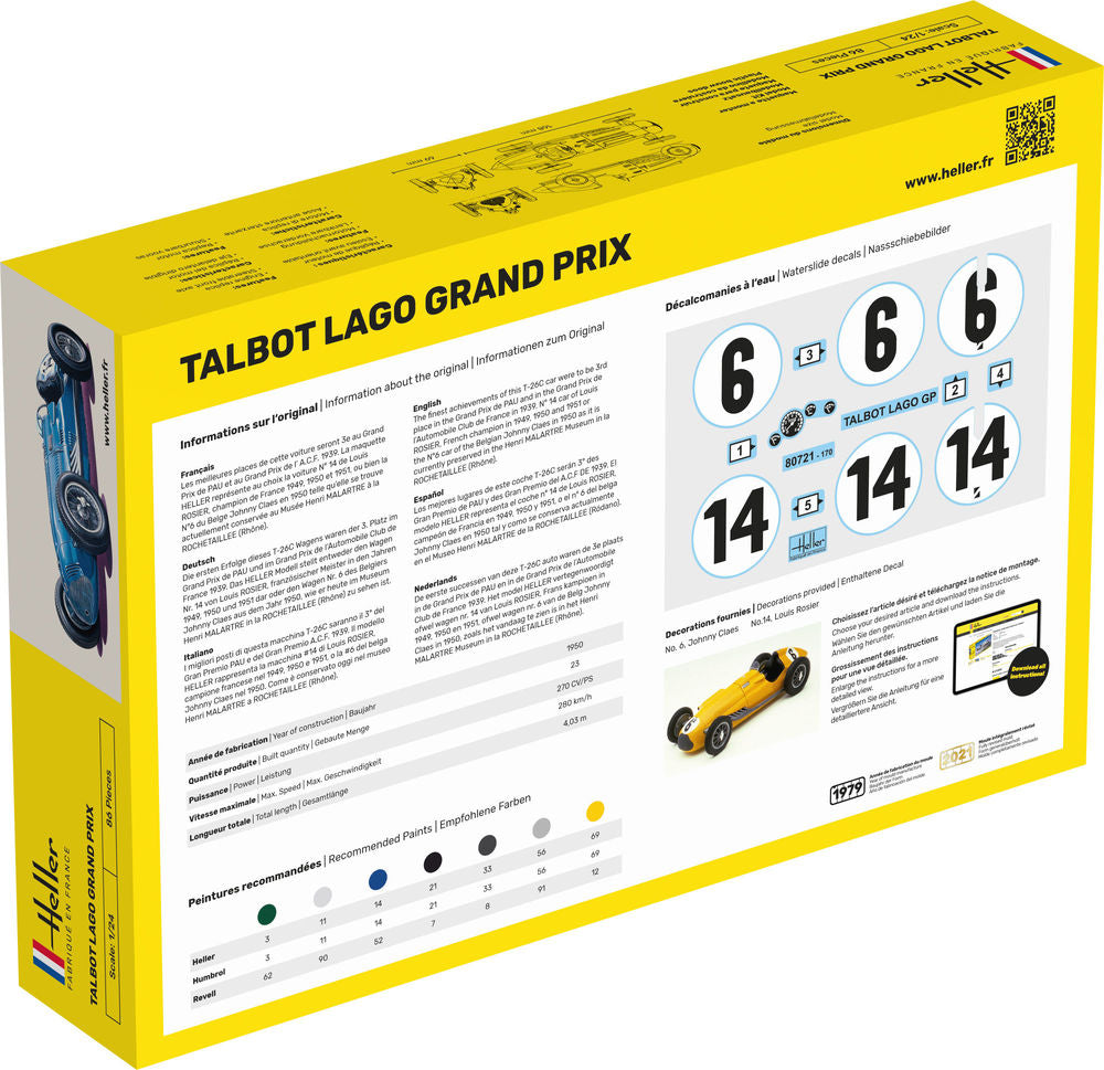 HELLER 80721 MAQUETTE TALBOT LAGO GRAND PRIX 1/24