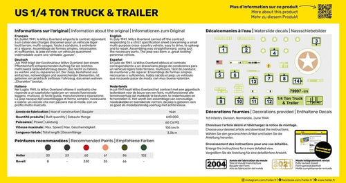 HELLER 79997 MAQUETTE US 1/4 TON TRUCK & TRAILER 1/72