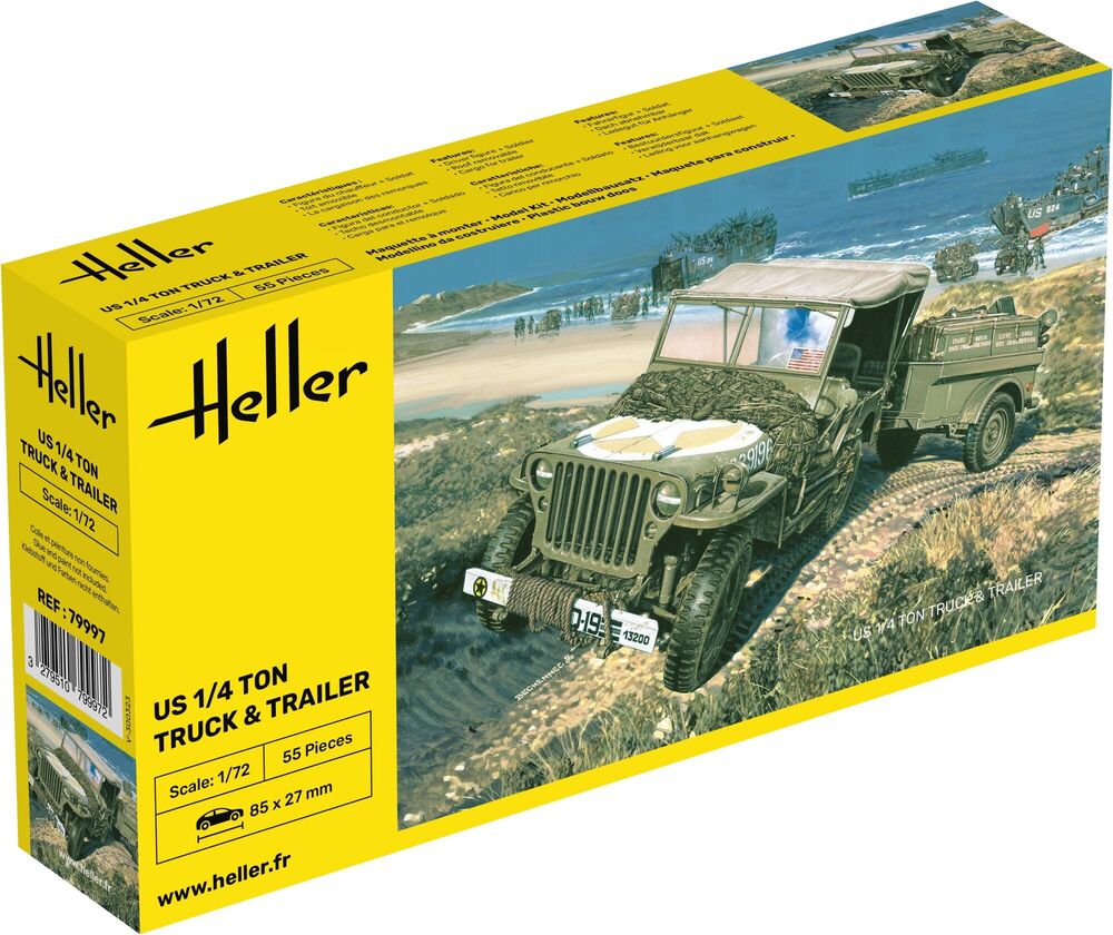 HELLER 79997 MAQUETTE US 1/4 TON TRUCK & TRAILER 1/72