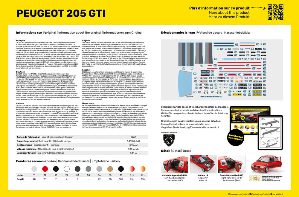HELLER 58705 MAQUETTE STARTER KIT PEUGEOT 205 GTI 1/24