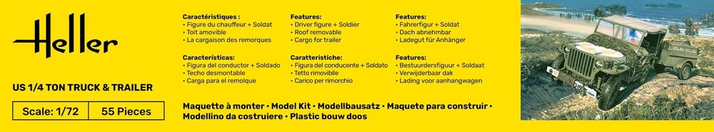 HELLER 79997 MAQUETTE US 1/4 TON TRUCK & TRAILER 1/72