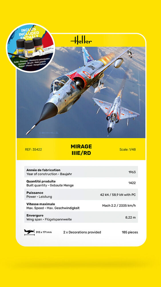 HELLER 35422 MAQUETTE STARTER KIT MIRAGE IIIE/RD 1/48