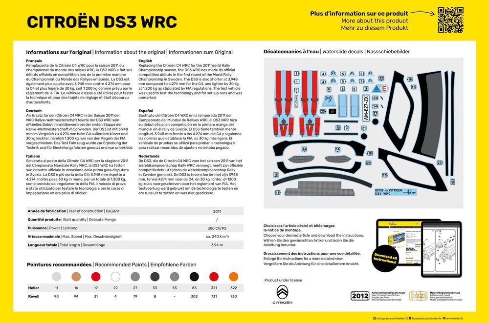 HELLER 80758 MAQUETTE CITROEN DS3 WRC 1/24