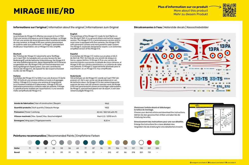 HELLER 35422 MAQUETTE STARTER KIT MIRAGE IIIE/RD 1/48