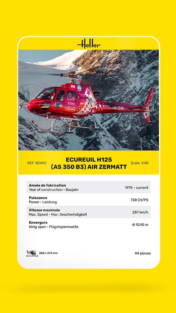 HELLER 80490 MAQUETTE ECUREUIL H125 (AS 350 B3) AIR ZERMATT 1/48
