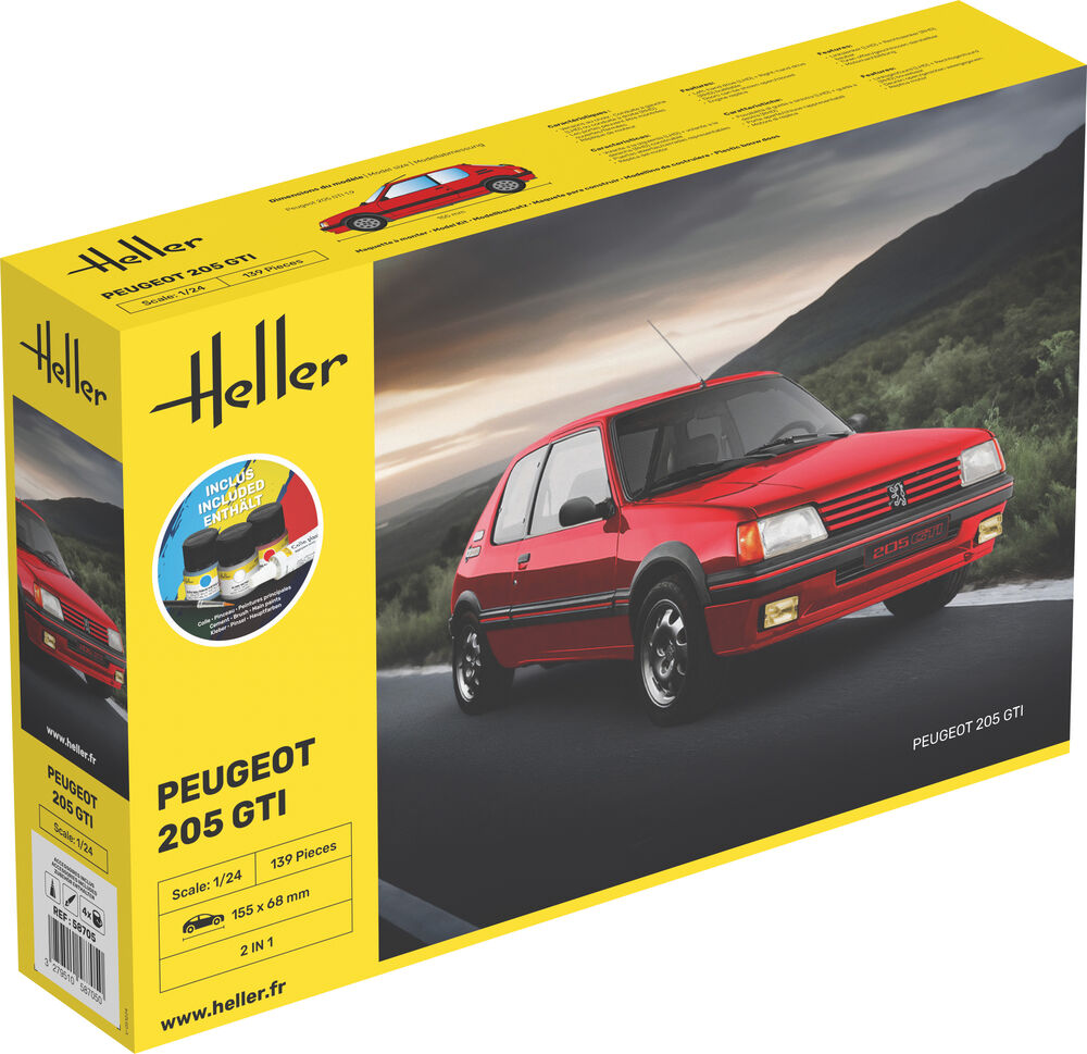 HELLER 58705 MAQUETTE STARTER KIT PEUGEOT 205 GTI 1/24