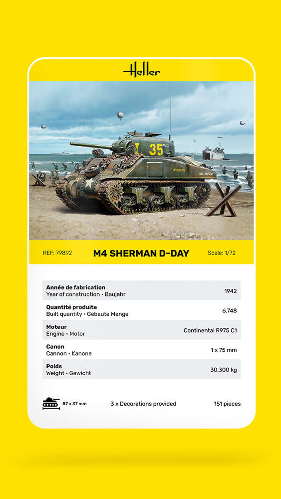 HELLER 79892 MAQUETTE M4 SHERMAN D-DAY 1/72